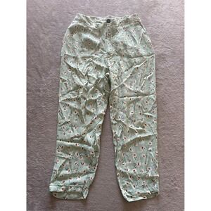 MNG Women's Size 6 Suit Floral‎ Print Casual Pants High Waist Trousers Green